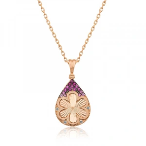 Kadın Gümüş Rose Damla Çiçek Bayan Kolye