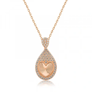 Kadın Gümüş Rose Damla Kalp Bayan Kolye