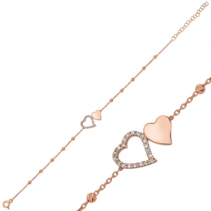 Kadın Gümüş Rose Dorissa İki Kalp Bayan Bileklik