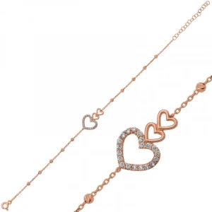 Kadın Gümüş Rose Dorissa Üç Kalp Bileklik