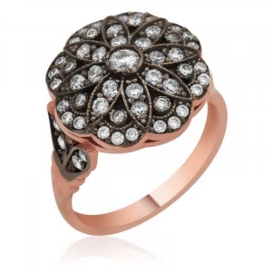 Kadın Gümüş Rose Elmas Montür Çiçek Bayan Yüzük