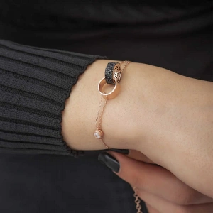 Kadın Gümüş Rose İç İçe Geçmiş Halka Bileklik