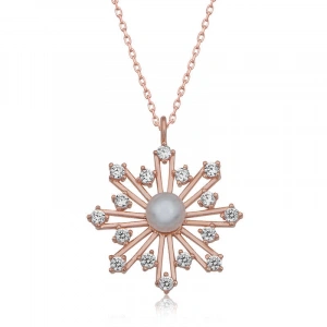 Kadın Gümüş Rose İncili Kar Tanesi Kadın Kolye