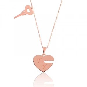 Kadın Gümüş Rose Kalbimin Anahtarı İsimli Bayan Kolye