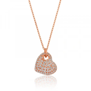Kadın Gümüş Rose Kalp Bayan Kolye