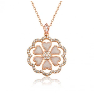 Kadın Gümüş Rose Kalp Çiçek Bayan Kolye