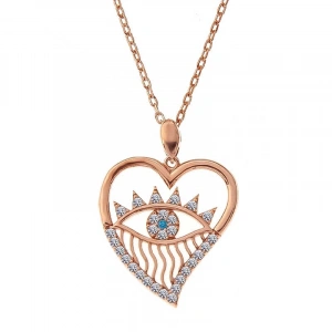 Kadın Gümüş Rose Kalp Göz Kadın Kolye