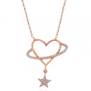 Kadın Gümüş Rose Kalp Yıldız Kadın Kolye