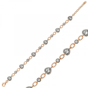 Kadın Gümüş Rose Kalpler Bayan Bileklik