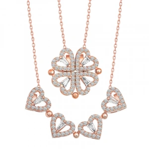 Kadın Gümüş Rose Kalpli Açılabilen Yonca Kadın Kolye