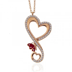 Kadın Gümüş Rose Kalpli Kelebek Kadın Kolye