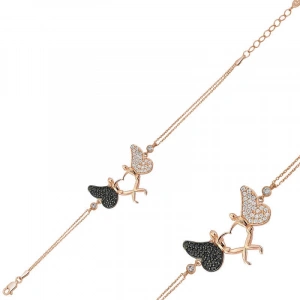 Kadın Gümüş Rose Kalpli Melek Bayan Bileklik