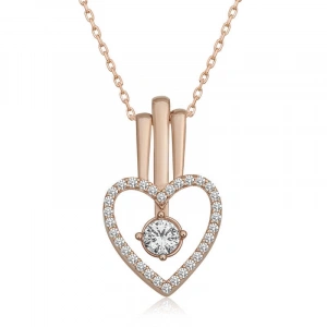 Kadın Gümüş Rose Kalpli Tek Taş Kadın Kolye