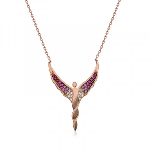 Kadın Gümüş Rose Kanatlı Melek Bayan Kolye