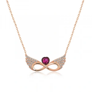 Kadın ​Gümüş Rose Kanatlı Sonsuz Kalp Kolye