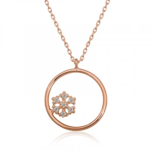 Kadın ​Gümüş Rose Kar Tanesi Detaylı Halka Kolye