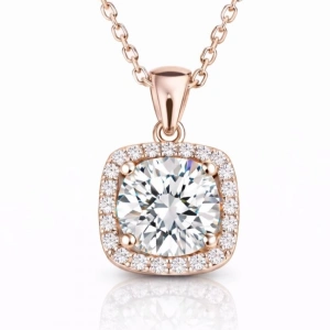 Kadın Gümüş Rose Kare Montür Tek Taş Kolye