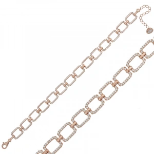 Kadın Gümüş Rose Kare Taşlı Bayan Bileklik