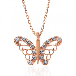 Kadın Gümüş Rose Kelebek Kadın Kolye