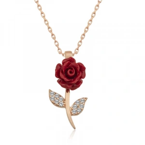 Kadın ​Gümüş Rose Kırmızı Gül Kolye