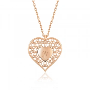 Kadın ​Gümüş Rose Kişiye Özel Kalbin İçinde Kalp Bayan Kolye