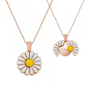 Kadın Gümüş Rose Kişiye Özel Papatya Kolye