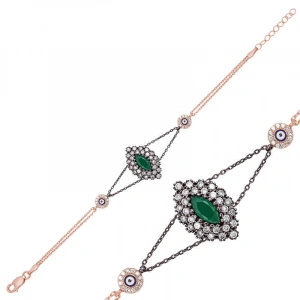 Kadın Gümüş Rose Mat Yeşil Taşlı Otantik Bileklik