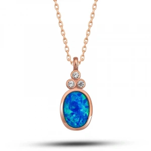 Kadın Gümüş Rose Mavi Opal Taşlı Ananas Kadın Kolye