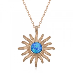 Kadın ​Gümüş Rose Mavi Opal Taşlı Güneş Kadın Kolye