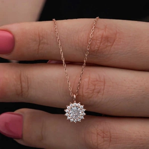 Kadın Gümüş Rose Minimal Yuvarlak Anturaj Kadın Kolye