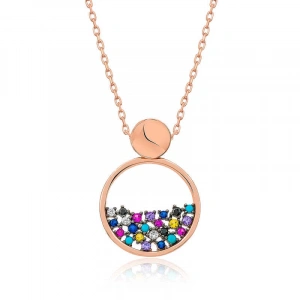 Kadın ​Gümüş Rose Mix Taşlı Çiğ Damlası Bayan Kolye