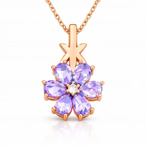 Kadın Gümüş Rose Mor Sevgi Çiçeği Kadın Kolye