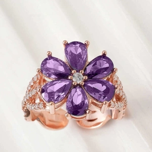 Kadın Gümüş Rose Mor Sevgi Çiçeği Kadın Yüzük