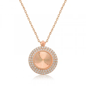 Kadın Gümüş Rose Oval Fırfır Bayan Kolye