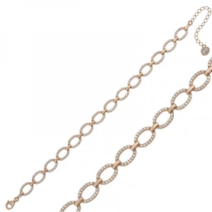 Kadın Gümüş Rose Oval Taşlı Bayan Bileklik