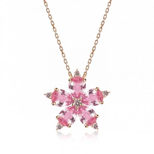 Kadın Gümüş Rose Pembe Kamelya Çiçeği Kolye