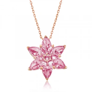Kadın Gümüş Rose Pembe Lotus Çiçeği Kolye