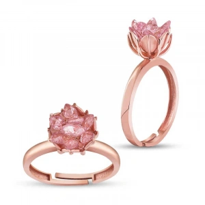 Kadın Gümüş Rose Pembe Lotus Çiçeği Yüzük