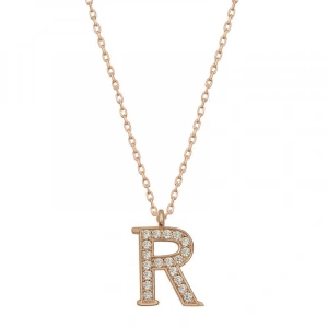 Kadın Gümüş Rose R Harfi Kadın Kolye