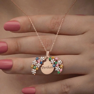 Kadın Gümüş Rose Renkli Çiçek Kişiye Özel Kadın Kolye