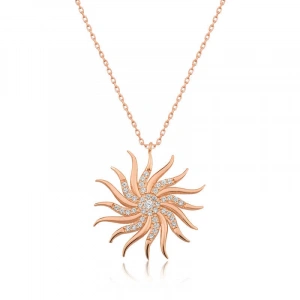 Kadın Gümüş Rose Rüzgar Gülü Bayan Kolye