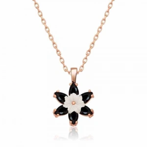 Kadın Gümüş Rose Siyah Lotus Çiçeği Kolye