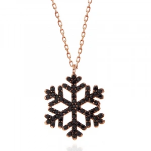 Kadın Gümüş Rose Siyah Taşlı Kar Tanesi Kadın Kolye