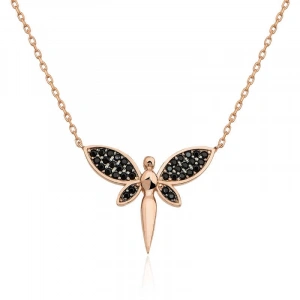 Kadın ​Gümüş Rose Siyah Yusufçuk Bayan Kolye