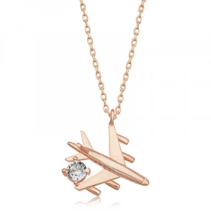 Kadın Gümüş Rose Tek Taşlı Uçak Kadın Kolye