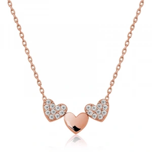 Kadın Gümüş Rose Üç Kalp Bayan Kolye