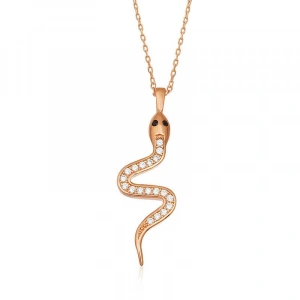 Kadın Gümüş Rose Yılan Bayan Kolye