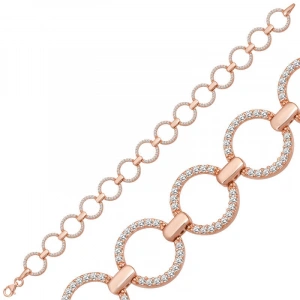 Kadın Gümüş Rose Yuvarlak Taşlı Kadın Bileklik