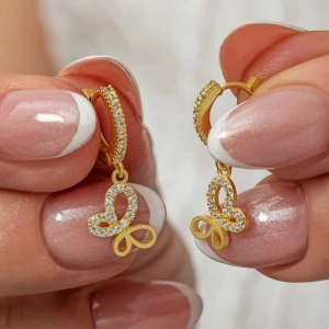 Kadın Gümüş Sallantılı Gold Kelebek Kadın Küpe