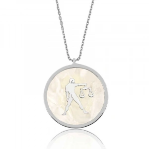 Kadın Gümüş Sedef Taşlı Terazi Burcu Bayan Kolye